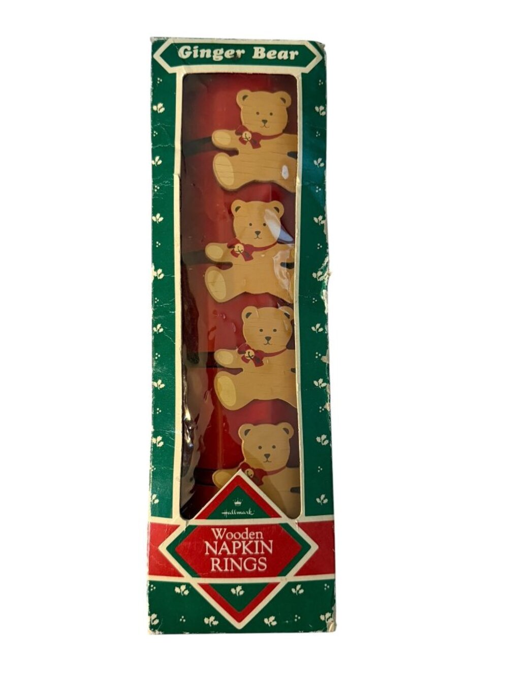 Vintage Hallmark Ginger Bear Wooden Christmas Napkin Rings Set of 4 XNR20-7